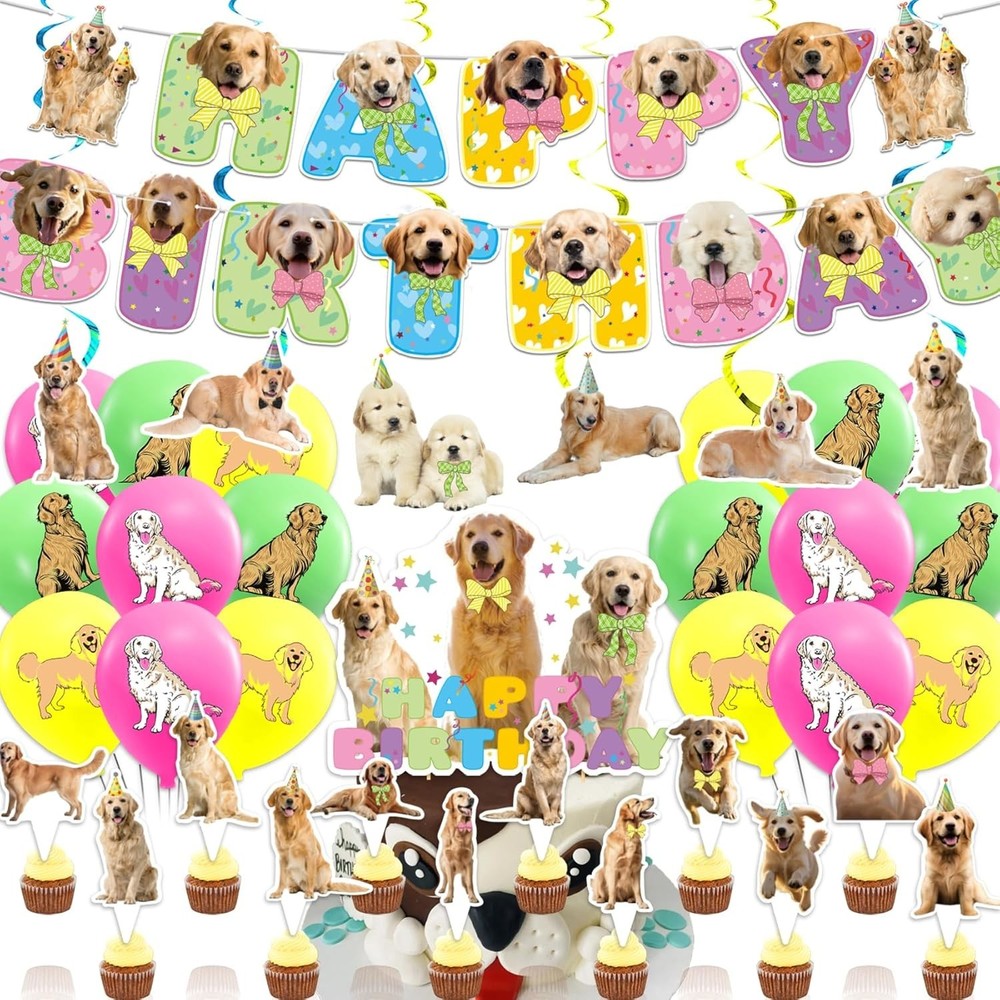 Golden Retriever Party Decorations – Birthday Supplies Includes Dog Banner, C…