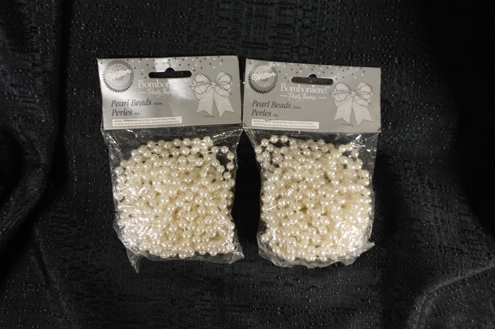 Wilton Bomboniere! Pearl beads 6mm / 5 yards / 211-1990 / lot of 2 / NEW