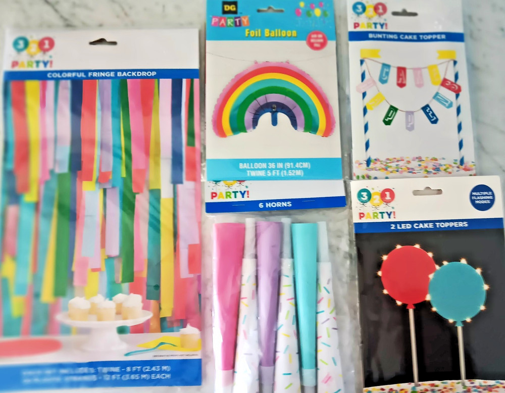 NEW 321 Party! Birthday Balloons LED CAKE TOPPER, HORNS, MULTI-COLOR BACKDROP