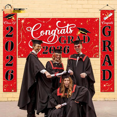 3 Pcs Graduation Decorations Class of 2026, Large Graduation Banners Set, Red &