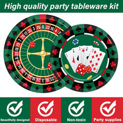 96 Pieces Casino Themed Party Tableware Set for Las Vegas Birthday Party Decorat