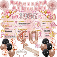 40Th Birthday Decorations for Woman 37PCS Rose Gold 40Th Party Decorations Banne