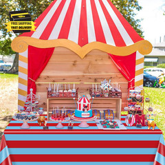 4 Pcs Red and Blue Striped Tablecloths, Carnival Circus Party Decorations, Plast