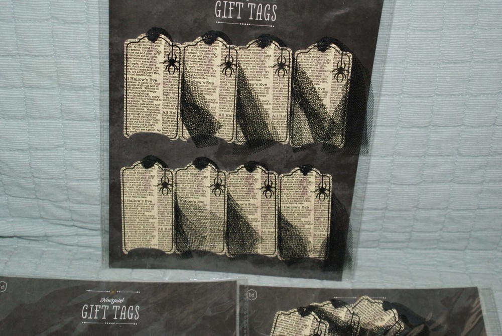 24 Halloween Spider and Netting Newsprint Gift Tags NEW Fast Shipping