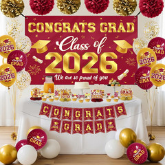 Graduation Decorations 2026 Maroon and Gold Class of 2026 Banner Congrats Grad B