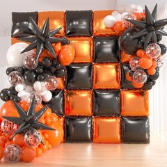 25pcs Black and Orange Foil Square Balloon Backdrop Wall &149pcs Black Orange…