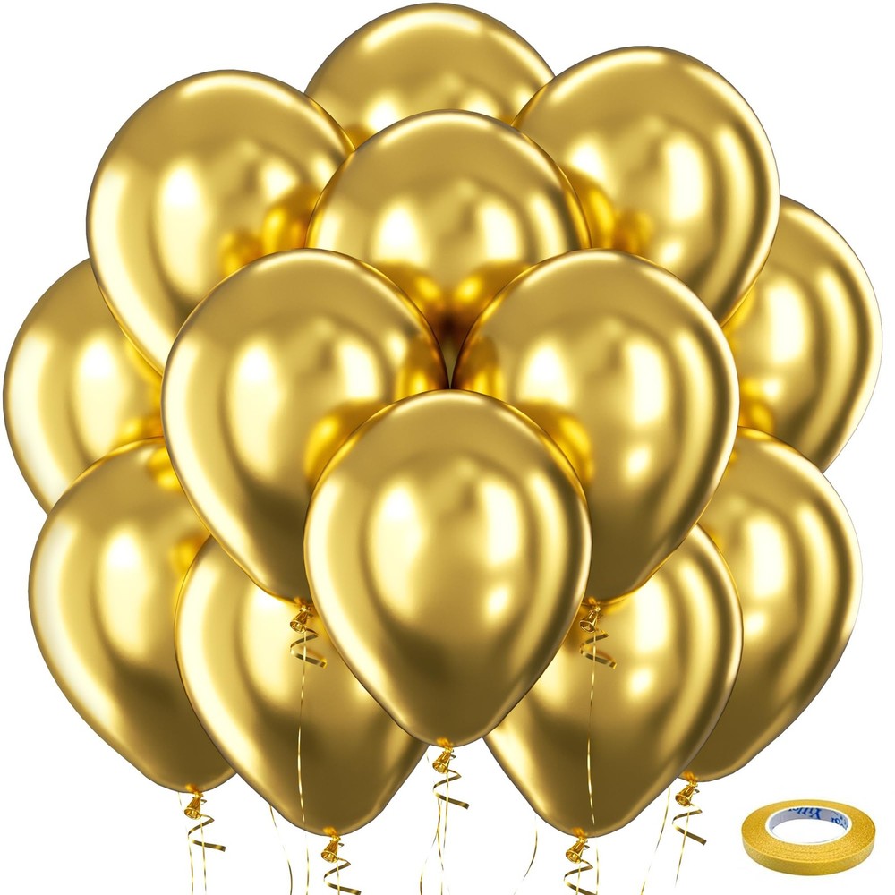 Gold Metallic Chrome Latex Balloons, 100 Pack 12 inch Gold Round Helium Ballo…