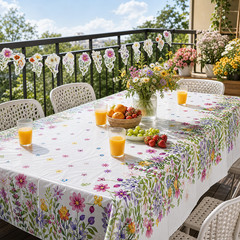 Floral Party Decorations Set Wildflower Tablecloth and Banner Birthday Wedding