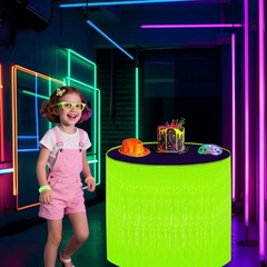 4 Pack Glow in Dark Tinsel Table Skirts 31.5″x118″ Neon UV Party Decor