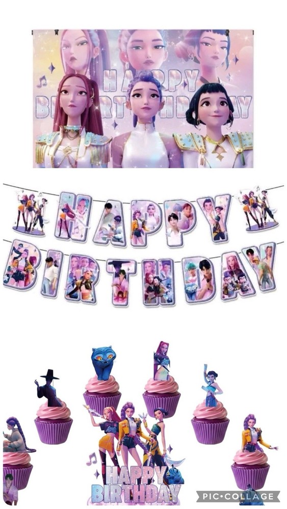 Kpop Demon Hunters Birthday Party Decoration Backdrop Banner Topper