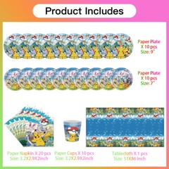 Eevee Party Supplies Set Plates Cups Tablecloth Napkins Birthday Decor