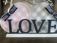 Love & Home Table Décor – Buffalo Check Reversible Hearts – Hand Crafted