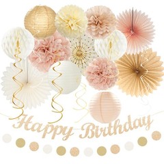 21pc Boho Birthday Party Decorations Set Champagne Gold Beige Retro Party Decor