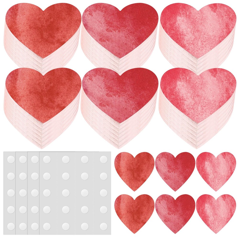 90 PCS Paper Heart Cutouts Valentine Red Shaped Board Watercolor Confetti