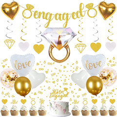 Sparkly Gold Engagement Decorations – Engaged Banner, Cake Decorations