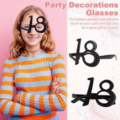 6-Pack Birthday Glasses with Rhinestones, 18th Photo Booth Props [Black]