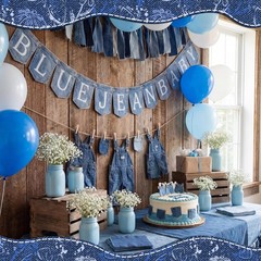 2 Pack Blue Jean Denim Baby Shower Decorations, Blue Jean Baby Welcome Banner…