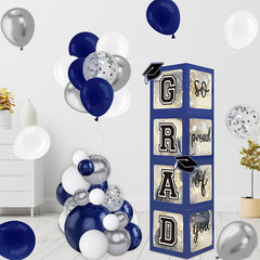 DAZONGE Navy Blue Graduation Decorations 2026 – Set of 4 Grad Balloon Boxes with