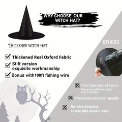 6/12pcs Black Witch Hats with 108ft Rope – Hanging Halloween Party Decorations