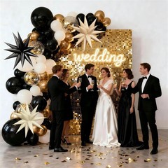 Black White Gold Balloons Arch Kit,Black Beige Sand White Chrome Gold Confett…