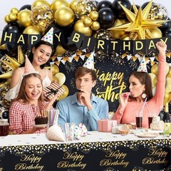 Black and Gold Birthday Decorations for Men Women, 71pcs Black and Gold Party De