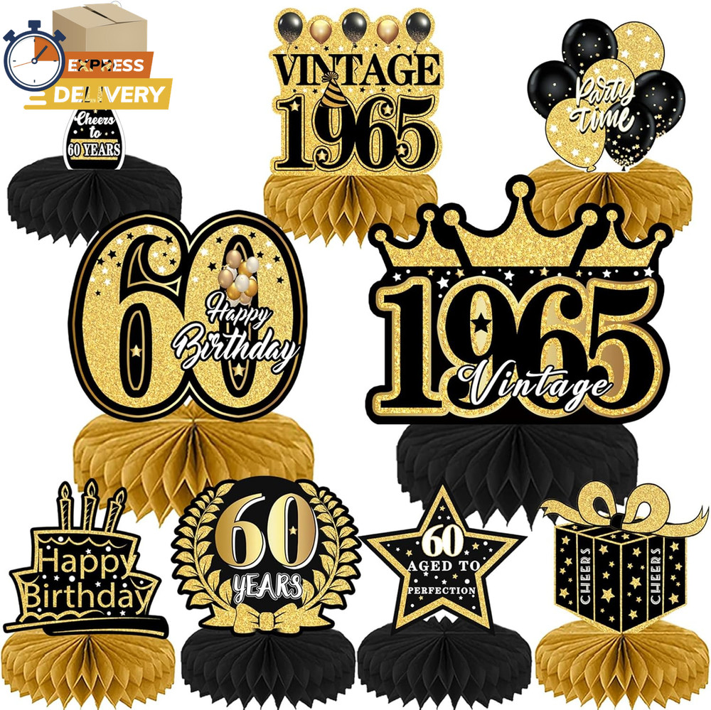 9Pcs 60Th Birthday Party Decorations – 60Th Birthday Decor Men Women Black