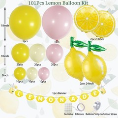 Lemonade Party Decorations Balloon Arch Kit with Lemon Banner, Pink Yellow Le…