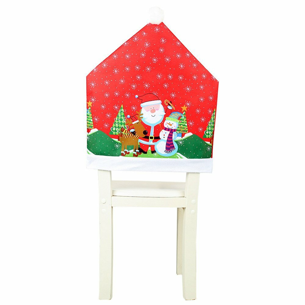 10x Christmas Chair Covers Dinner Table Santa Hat Snowman Home Décor Ornaments