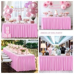 Party Talk Pink Polyester Table Clothes for 8 Foot Rectangle Tables, Wrinkle Fre
