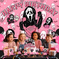 Pink Scream Party Decorations Horror Movie Banner Theme Party Decorations for…