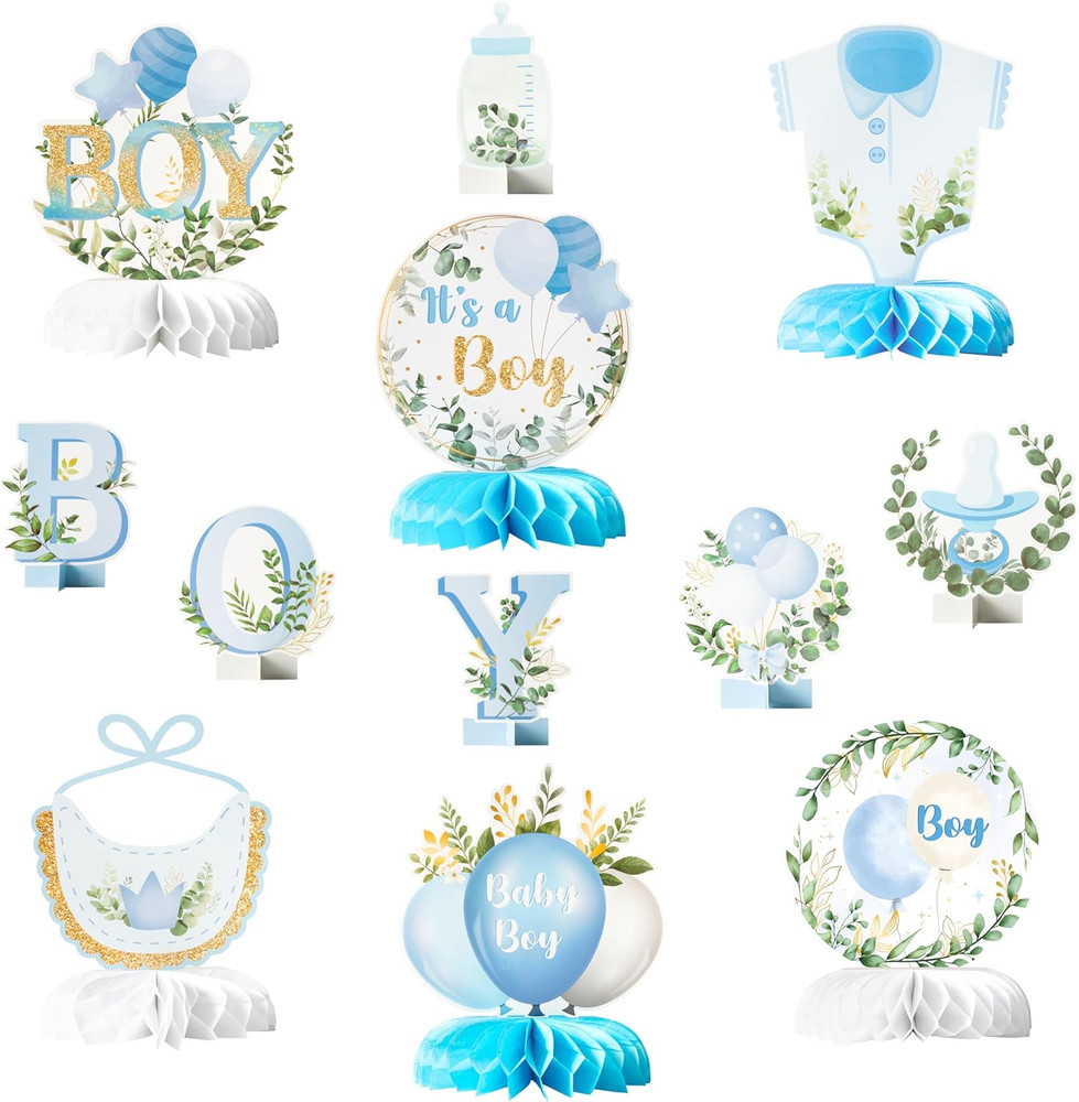 12Pcs It’S a Boy Baby Shower Honeycomb Centerpieces Blue Baby Shower Party Ho…