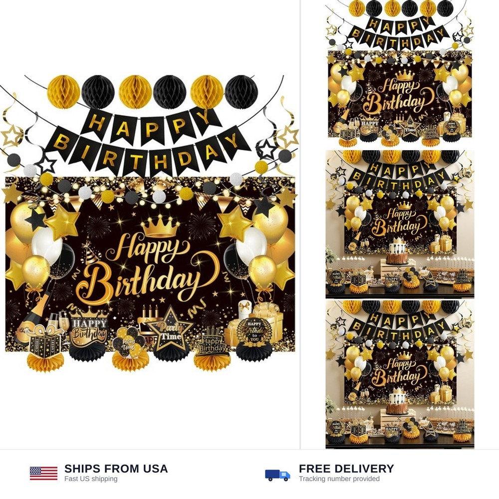 Happy Birthday Party Decoration Set: Including Birthday Banner Backdrop, Part…