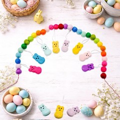6.56FT Easter Decorations Garland, Handmade Wool Felt Rabbits Bunny Easter Ba…