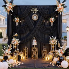 10 ft x 8 ft Wrinkle Black Backdrop Curtain for Parties, Polyester Black Photo
