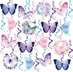 Butterfly Party Decorations – 46 Pieces Pink Purple Butterfly Hanging Swirl Spri
