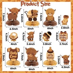 12Pcs Highland Cow Honeycomb Centerpieces Brown Highland Cattle Baby Shower P…