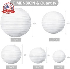 10Pcs White Round Paper Lanterns Hanging Lamp Decorative for Party Celebration