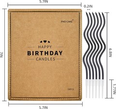 PHD CAKE 24-Count Black Spiral Long Thin Birthday Candles, Cake