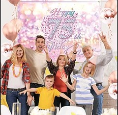 7’x5′ Pink Happy 75th Birthday Backdrop Birthday Decorations Party Supplies