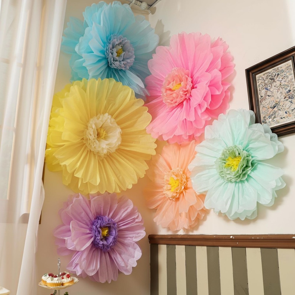 6 PCS Pastel Giant Paper Flowers Pink 31.5/24 Inch Extra Large Floral Tissue