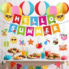 Summer Party Decorations Kit Beach Pool Party Decorations Banner Swirls Lanterns