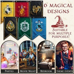 Harry Potter Gifts Banner Decorations Set of 6 Hogwarts House Multi Flags
