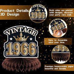 60Th Birthday Party Decorations for Men Women, Vintage Back in 1966 Banner, Blac