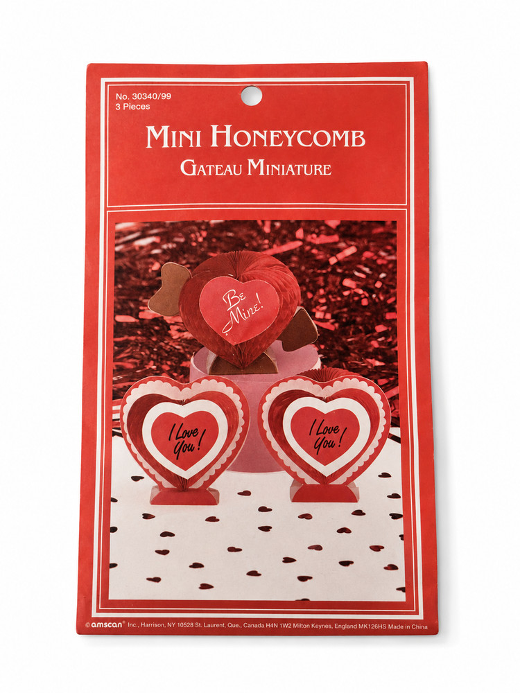 Vintage Amscan Mini Paper Honeycomb Valentine’s Decorations 3 Hearts Be Mine NOS