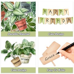 65 PCS Greenery Happy Birthday Bulletin Board Set Watercolor Potted Plant Cutout