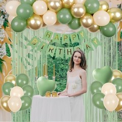 Sage Green Birthday Decorations with Gold Nude Sage Green Balloons Happy