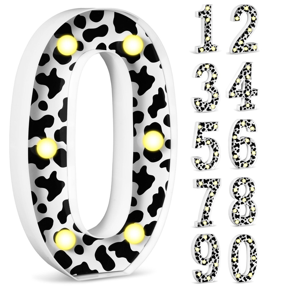 Cow Print Sign, Light Up Number «0» Decoration- 9 Inches Tall-R0260
