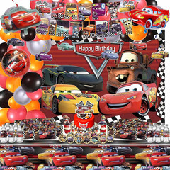 Cartoon Birthday Decorations, Car Themed Party Decorations Set with Balloon, Bac