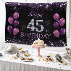 Happy 45Th Birthday Banner, Purple Party Decorations for Women, 45 Year
