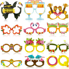 Luau Party Decorations – 12 PCS Hawaiian Theme Paper Eyeglasses for Tropical Bea